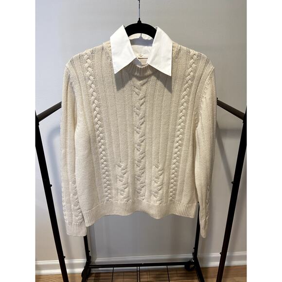 TWP Boy Cashmere Cable Sweater with Removable Shirt Collar size S small - Picture 2 of 6